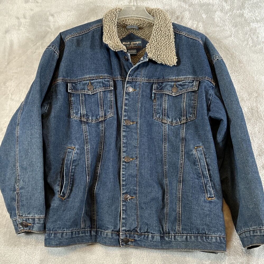 Vintage Rock Canyon Outfitters Sherpa Lined Denim Trucker Jean Jacket Size XL